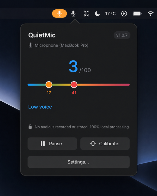 QuietMic — microphone level meter for macOS menu bar